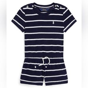 Polo Ralph Lauren Kids Girl Stripe Short Sleeve Romper Playsuit Size 7 Navy